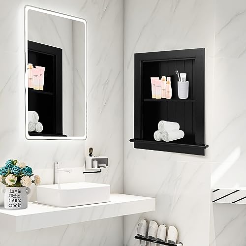 Potter-Island 14 x 18 Medicine Cabinet Recessed, Wall Niche, Bathroom Wall Cabinet, 3-Tier, Between Studs Shelving for Drywall, Black