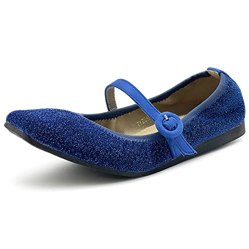 Ollio Women's Shoes Glitter Basic Mary Jane Elasticated Square Toe Ballet Flat SF1740 (6 B(M) US, Blue)