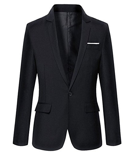 Beninos Mens Blazer Jacket Slim Fit Casual One Button Sport Coats (302 Black, S)