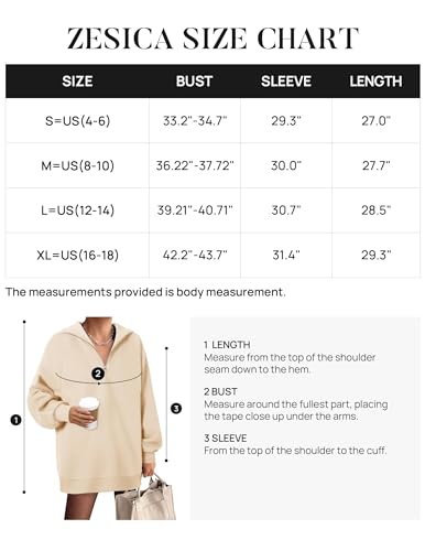 ZESICA Women's Half Zip Oversized Sweatshirts 2024 Long Sleeve Quarter Zipper Fleece Y2K Pullover Hoodies Tops,Apricot,Small