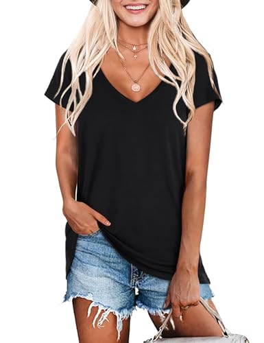 Beluring Women Summer Tops Loose Short Sleeve Tshirt V Neck Tee Shirt (White, M)