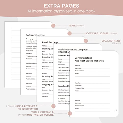 Taja Password Keeper Book with Alphabetical Tabs，Small Password Books for Seniors, Password Notebook for Internet Website Address Log in Detail, Password Logbook to Help You Stay Organized - Rose Gold