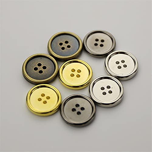 100 Pcs Round Craft Buttons 4 Holes Metallic Color Plastic Buttons for Sewing (Bronze)
