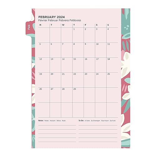 Filofax Calendar Diary Refill, A5 Size, Week-to-View, Illustrated Floral Diary Pack with Four-Color Print Design, Multilingual: Five Languages, 2024 (C6351-24)