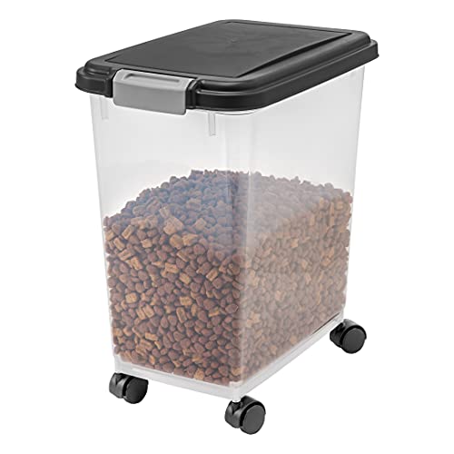 IRIS USA Airtight Dog Food Storage Container, Up to 30 lbs, Attachable Wheels, for Dog Cat Bird and other Pet Food Storage Bin, Keep Fresh, Easy Mobility, BPA Free, Black