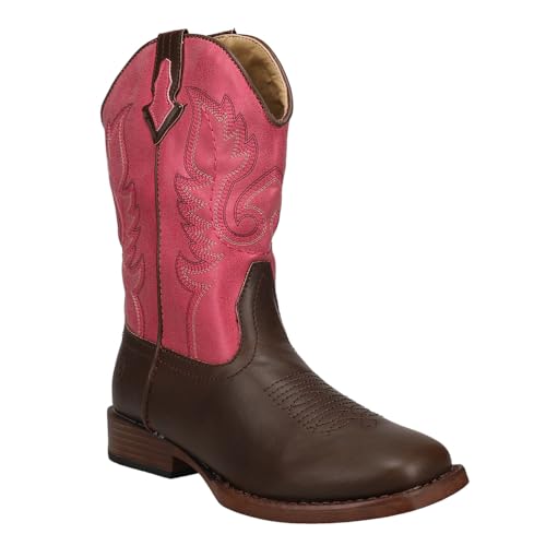 ROPER Kids Girls Texsis Square Toe Casual Boots Mid Calf - Brown, Pink - Size 13 M