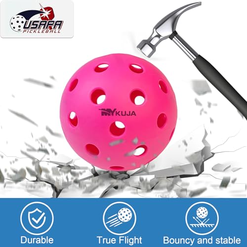 MYKUJA Pickleball Balls, 4 Packs Pink Outdoor Pickleballs, 40 Holes Pickleballs Outdoor Balls, Pickle Ball Outside, Pickleballs for Men Women