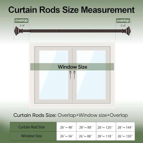 BRIOFOX BLACK Curtain Rods for Windows 28 to 48 Inch Adjustable Length 1 Inch Diameter Heavy Duty Window Curtain Rods for Indoor Ourdoors With Classic Square Finials