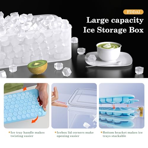 Small Ice Cube Tray for Freezer: FDDAI Easy Release Ice Cube Maker - Stackable Cubed Ice Trays and Bin - Making Tiny Honeycomb Icecubes