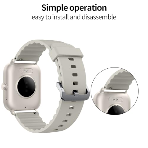 Hikwel Watch Strap, 22mm Watch Bands for Men, Soft Silicone Watch Wristband, Quick Release Smart Watch Bands for Men Women, Sport Replacement Watchbands, Adjustable Watch Band, Beige