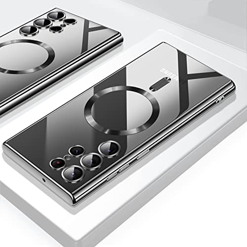For Samsung Galaxy S23 Ultra Case（only）, Covers for s23u .Magnetic Metallic Glossy Slim Clear Luxury Soft Shockproof funda capa para for Galaxy S23 Ultra 6.8 inch .Compatible with MagSafe(Black)