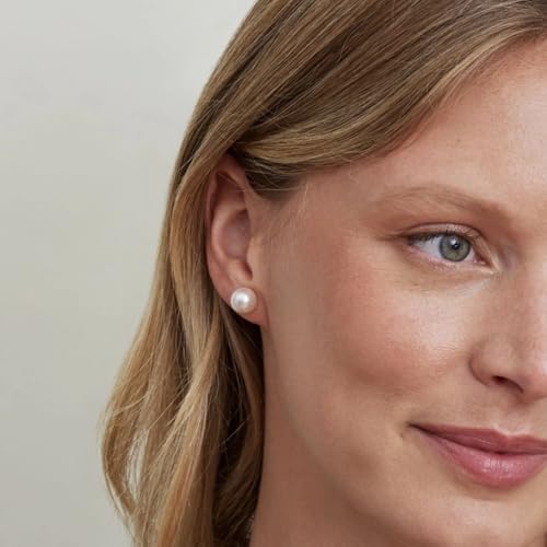THE PEARL SOURCE AAAA Quality 14K Gold Plated Sterling Silver White Freshwater Real Pearl Earrings for Women | Hypoallergenic Earrings with Genuine Cultured Pearls Pearl Gifts for Christmas, Holidays and Anniversary