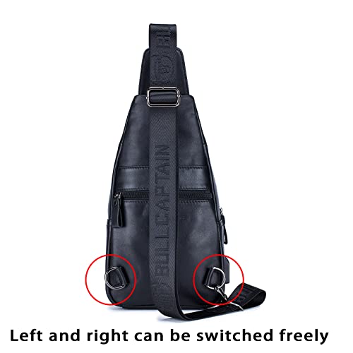 LUKZIJAES Genuine Leather Sling Bag for Men Crossbody Shoulder Chest Pouch Hiking Pack Outdoor Travel Casual Daypack Work Backpack (#6-Black)