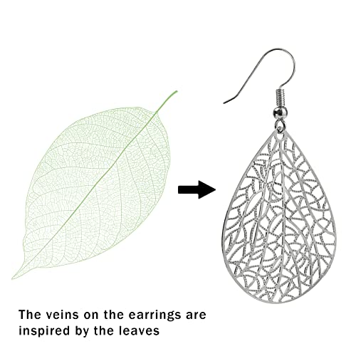 Silver Teardrop Earrings for Women, Hypoallergenic Exquisite Leaf Earrings, Handmade Plant Dangle Earrings for Fashion Trendy