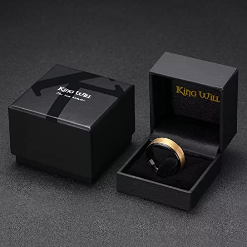 King Will Classic Domed 8mm Gold Tungsten Carbide Ring Brushed Cross Two Grooved Mens Wedding Band for Men Women 13.5