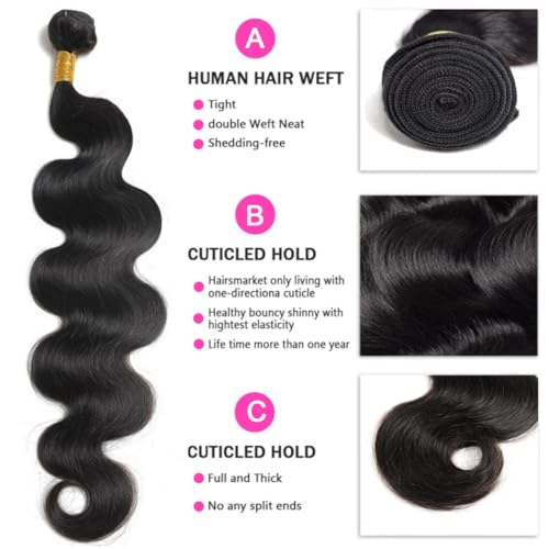 Katspon 12A Human Hair Bundles Body Wave 24 Inch One Bundle 100% Unprocessed Brazilian Virgin Hair Bundles Double Weft Weave Body Wave Bundles Human Hair Natural Black Color