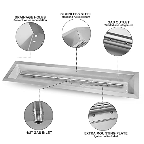 Stanbroil Stainless Steel Linear Trough Drop-in Fire Pit Pan and Burner 30 by 6-Inch