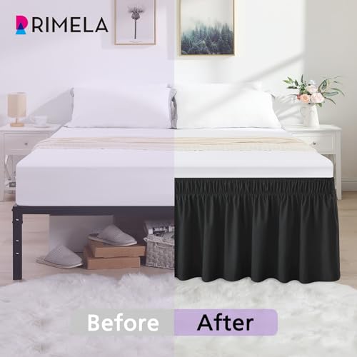 RIMELA Dorm Bed Skirt Twin XL 18 Inch Drop, Extra Long Wrap Around Elastic Bed Skirts Easy to Put On Twin Size Dust Ruffle, Gray Bedskirt for Adjustable Bed Base Solid Silky Fabric Machine Washable