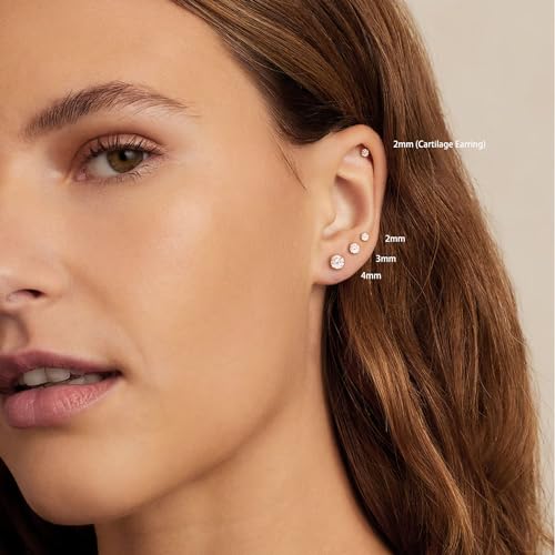 Dainty Threadless Flat Back Earrings, Surgical Steel Flat Back 2mm Stud Earrings in 14K Gold Plated Hypoallergenic | Cartilage Earring | Helix Piercing Jewelry | Push in Flat Back Earrings for Women