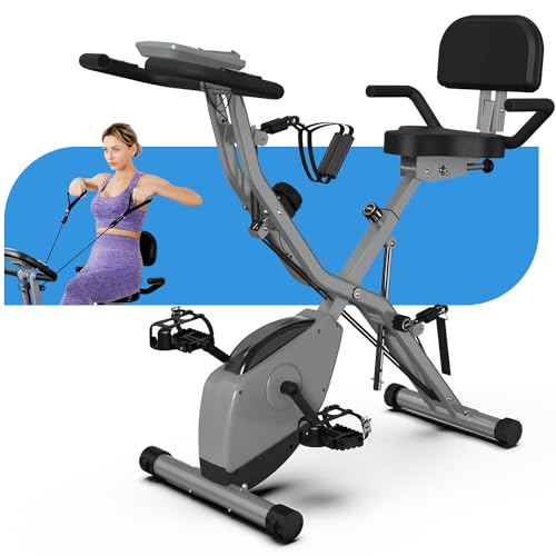LINBOLUSA Indoor Exercise Bike for Seniors, 5 IN 1 Foldable Stationary Bike with 16-Level Magnetic Resistance and Tri-Position Ride, 330LBS Capacity, 6.6 LBS Flywheel, Designed for Home Workout 818 Gray
