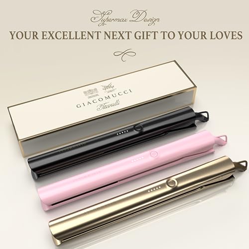 Giacomucci Titanelli 2 in 1 Titanium Hair Straightener and Curler | 100% Pure Ti-Thermal Technology Flat Iron | 1-Inch Professional Styling | Available in Black, Gold, and Pink (Black)
