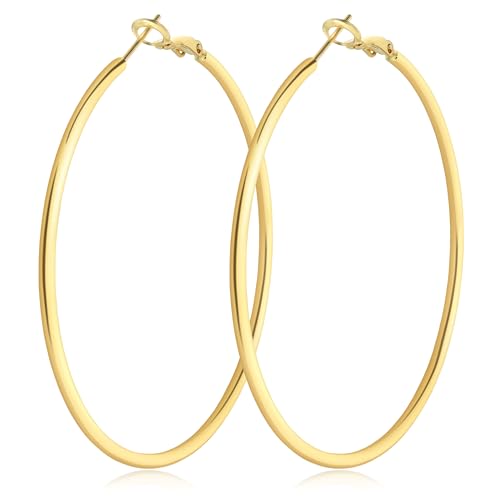IDJEOABL Gold Hoop Earrings for Women Trendy Non Tarnish Medium Gold Hoops Thin 14K Gold Plated Hoop Earrings Lightweight 40mm