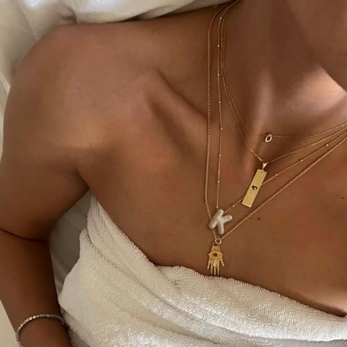 KICKGY Initial Necklaces for Women Trendy, 14K Gold Plated Big Balloon Letter Necklace Dainty Gold Bubble Necklace Personalised Name Pendant Necklace Simple Gold Charm Necklace for Women Jewelry Gift