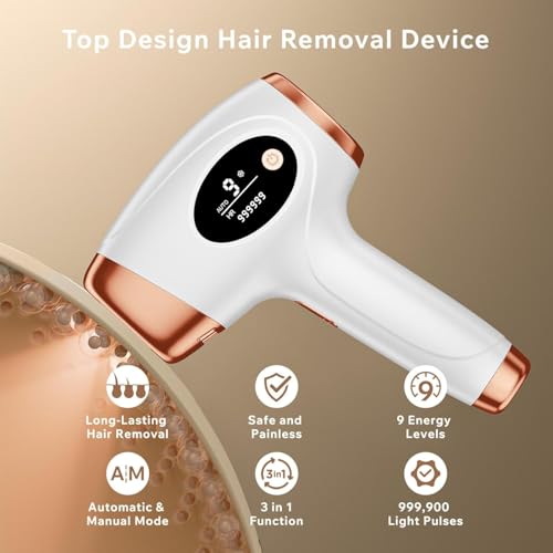 Aopvui Laser Hair Removal Device for Women and Men, 3-in-1 Upgraded 999,900+ Flashes at-Home IPL Hair Removal Device, Laser Hair Removal with 2 Mode 9 Energy Levels