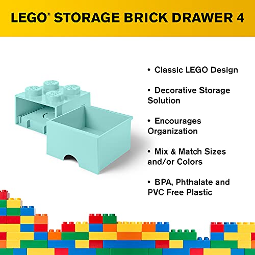 LEGO Brick Drawer, 4 Knobs, 1 Drawer, Stackable Storage Box, Aqua Mint Green