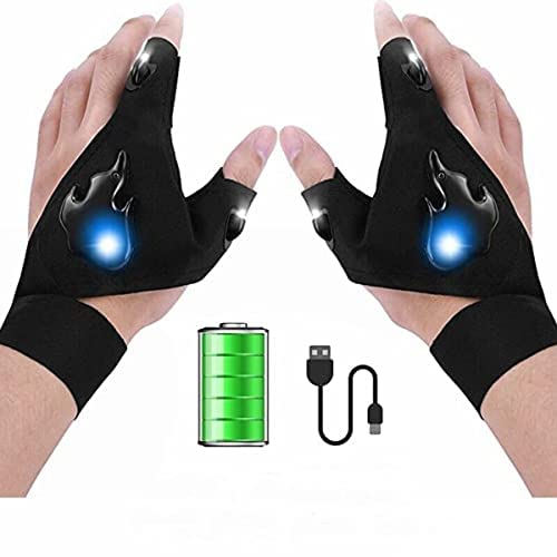 Rechargeable LED Flashlight Gloves Gifts for Men, Unique Birthday Gifts Christmas Stocking Stuffers for Men Dad Husband, Lighted Gloves with Lights Cool Gadget Tool for Camping Fishing Car Repairing