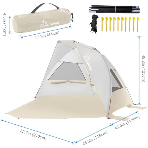 WolfWise 2-3 Person Portable Beach Tent UPF 50+ Sun Shade Canopy Umbrella with Extendable Floor, Blue