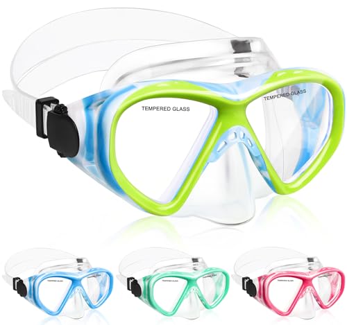 ACQCES Kids Swim Goggles Snorkel Diving Mask for Boys Girls Ages 5-15, Two-Color Anti-Fog Swimming Goggles with Nose Cover (Pink+Purple)