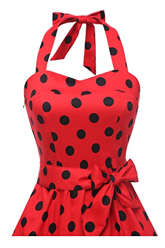 Topdress Women's Vintage Polka Audrey Dress 1950s Halter Retro Cocktail Dress Navy Blue Medium