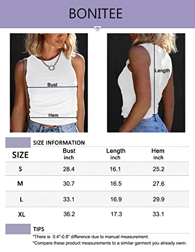 BONITEE Women's Summer Casual Sleeveless Shirt Ruched Side Round Neck Basic Crop Tank Tops for Teen Girl Black Small