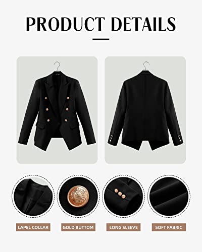 CRAZY GRID Women Work Casual Blazer Double Breasted Business Blazer Jackets with Lined Long Sleeve Gold Buttons Stretch Suit Jacket M Red Plaid