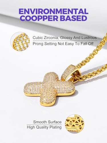 Richsteel 18K Gold Plated Bubble Letter W Necklace for Men Women Cubic Zirconia Pendant with Chain Initial Jewelry