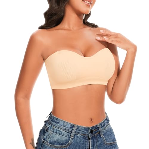 IXF Strapless Bras for Women Wireless Bandeau Bra Invisible Tube Tops Bra Bralette Padded Seamless Black