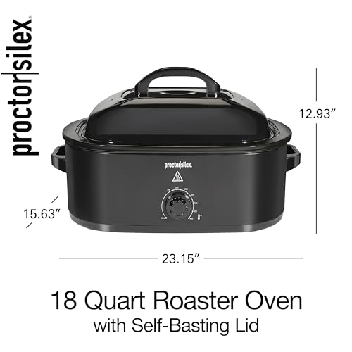 Proctor Silex 24-Pound Electric Roaster Oven with Variable Temperature Control, Self-Basting Lid & Removable Pan, 18 Quart, Black (32211)