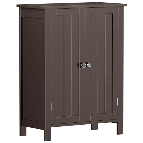 ZENY Bathroom Floor Storage Cabinet with Double Door + Adjustable Shelf, Wooden Organizer Cabinet for Living Room, Bathroom, Bedroom, Modern Home Furniture (Brown)