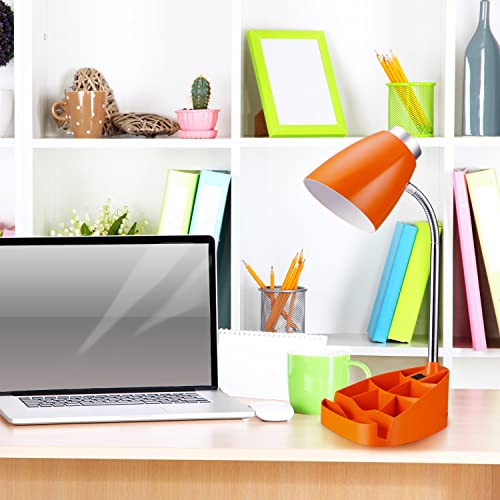 Simple Designs LD1002-WHT Gooseneck Organizer Desk Lamp with iPad Tablet Stand Book Holder, White