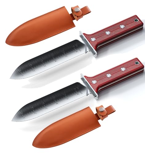AKAKD Hori Hori Garden Knife Tool - Stainless Gardening knife,With Sheath Soil Knife,Weeding Knife Yes Garden Digging, for Gardeners 2PACK