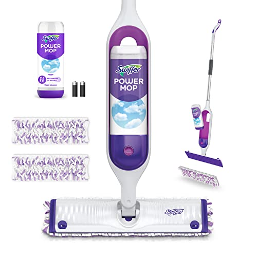 Swiffer PowerMop Multi-Surface Mop Kit for Floor Cleaning, Includes PowerMop, 2 Mopping Pad Refills, 1 Cleaning Solution with Fresh Scent and 2 Batteries