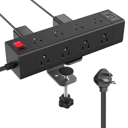 Fast Charging PD 20W USB C Desk Clamp Power Strip,Fararaka Surge Protector Power Strip with 3USB Ports/12 AC,6FT Extension Cord with Multiple Outlets Removable Mountable Fits 1.8" Tabletop Edge