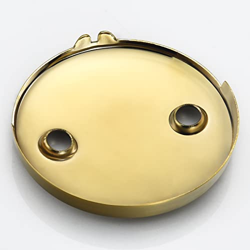 2 Hole Bathtub Overflow Plate, 3-3/16 Inches Diameter, Brushed Brass