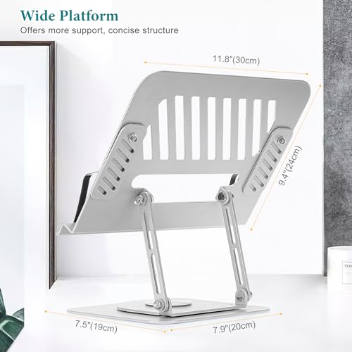 Grathia Book Stand for Reading, Adjustable Holder with 360° Rotating Base, Desktop Stand with Page Clips for Cookbook, Sheet Music, Laptop, Recipe, Textbook, HandsFree, Aluminium