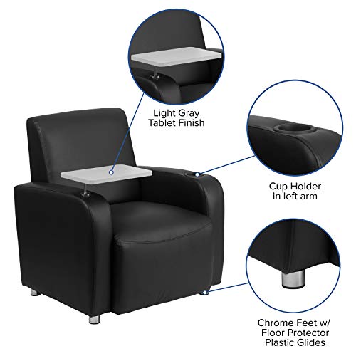 Flash Furniture George LeatherSoft Guest Chair with Tablet Arm and Cup Holder, Upholstered Tablet Arm Chair for Offices and Waiting Rooms, Black