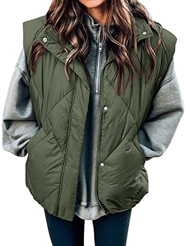 MEROKEETY Puffer Vest for Women Lightweight Fall Snap Button Quilted Jacket Coat with Pockets, Rose, M