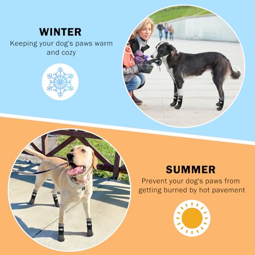 SCENEREAL Dog Socks to Prevent Licking Paws for Hot Pavement, Anti Slip Long Dog Grip Socks for Hardwood Floors, Dog Shoes Booties&Paw Protector for Small Medium Large Senior Dog, Pet Socks for Wounds