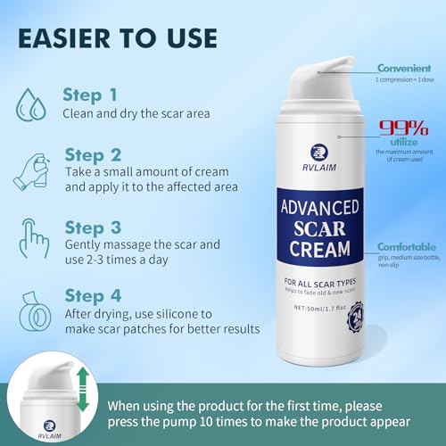 Rvlaim Scar Cream Gel, Advanced Silicone Scar Gel, Professional Scar Removal Cream for Surgical Scars, Stretch Mark, Keloid Bump, C-Section, Burn, Old and New Scars 1.7 oz(50g)