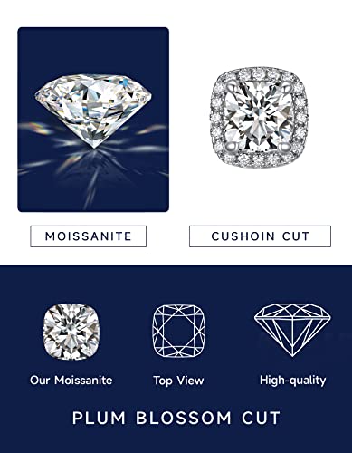 MomentWish Cushion Cut Earrings, 1.16Carat Moissanite Stud Earrings for Women, D Color VVS1 Simulated Diamond 925 Sterling Silver Halo Earrings